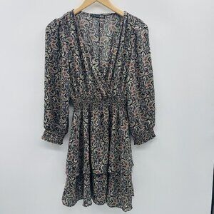 Black Tape Womens Size XS Smocked-Waist Fit & Flare Dress Black Paisley $79